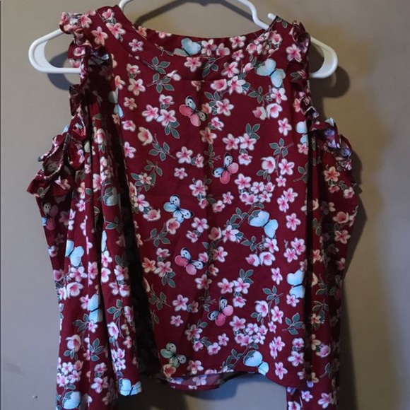 New Top open shoulder color blue n burgundy - Picture 2 of 3